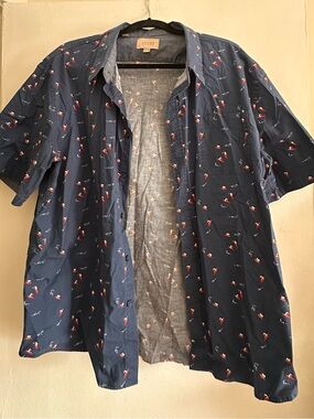 Jachs Navy Short-Sleeve Button-Down Shirt with Red Swim Print
